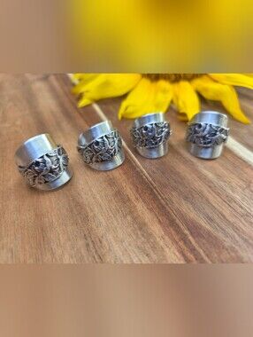 Vintage | Sterling Silver | Saddle Style Spoon Ring | Rose/Bug Pattern